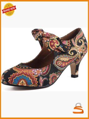 Vintage Bow Mary Jane Kitten Heel Pumps Low Heel Dress Shoes Women's Round Toe